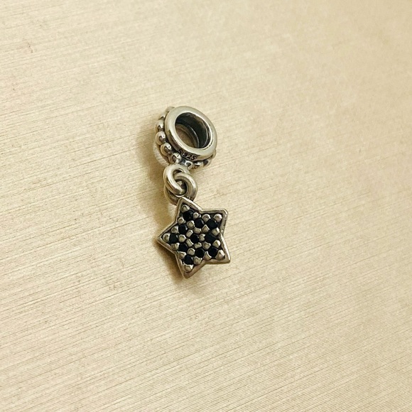 EUC Pandora 791024NCK Sterling Silver Black Nano Crystals Pave Star Dangle Charm - Picture 4 of 9